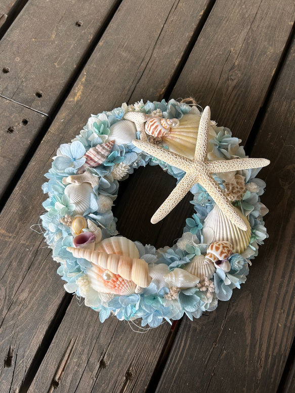 ☆海色サマーリース②☆珊瑚や貝殻にヒトデをたっぷり使ったマリンリース★ 7枚目の画像