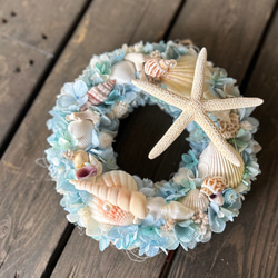 ☆海色サマーリース②☆珊瑚や貝殻にヒトデをたっぷり使ったマリンリース★ 3枚目の画像