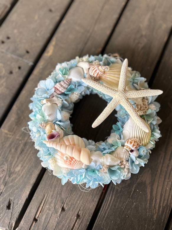 ☆海色サマーリース②☆珊瑚や貝殻にヒトデをたっぷり使ったマリンリース★ 3枚目の画像