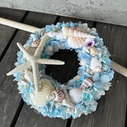 ☆海色サマーリース②☆珊瑚や貝殻にヒトデをたっぷり使ったマリンリース★ 1枚目の画像