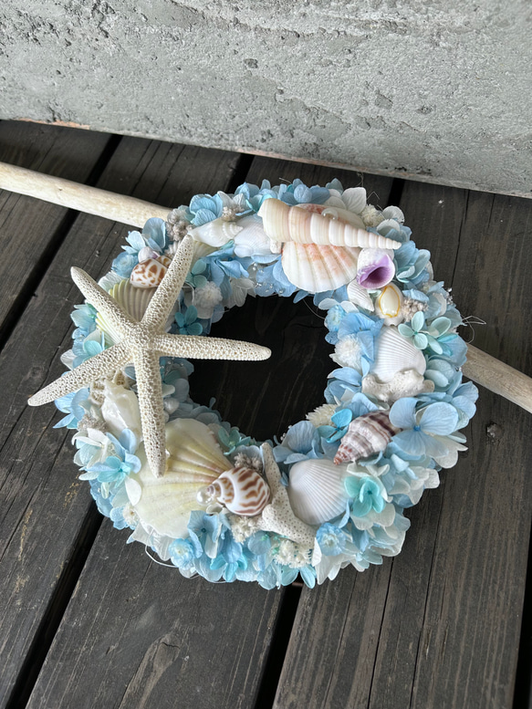 ☆海色サマーリース②☆珊瑚や貝殻にヒトデをたっぷり使ったマリンリース★ 1枚目の画像