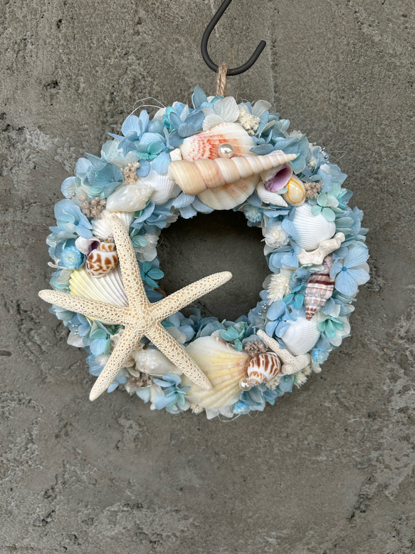 ☆海色サマーリース②☆珊瑚や貝殻にヒトデをたっぷり使ったマリンリース★ 2枚目の画像