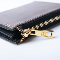 【限量特價】對折錢包，真皮，太陽皮，迷你錢包，日本製造，灰褐色，JAW022 第7張的照片