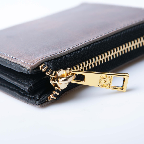 【限量特價】對折錢包，真皮，太陽皮，迷你錢包，日本製造，灰褐色，JAW022 第7張的照片