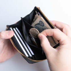 【限量特價】對折錢包，真皮，太陽皮，迷你錢包，日本製造，灰褐色，JAW022 第5張的照片