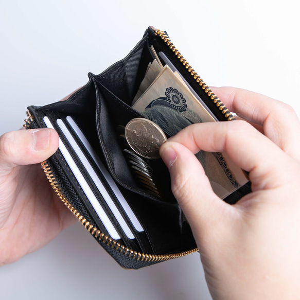 【限量特價】對折錢包，真皮，太陽皮，迷你錢包，日本製造，灰褐色，JAW022 第5張的照片