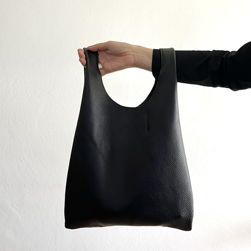 本革 高級レザー 名入れキーホルダー付き エコバッグ ブラック トート