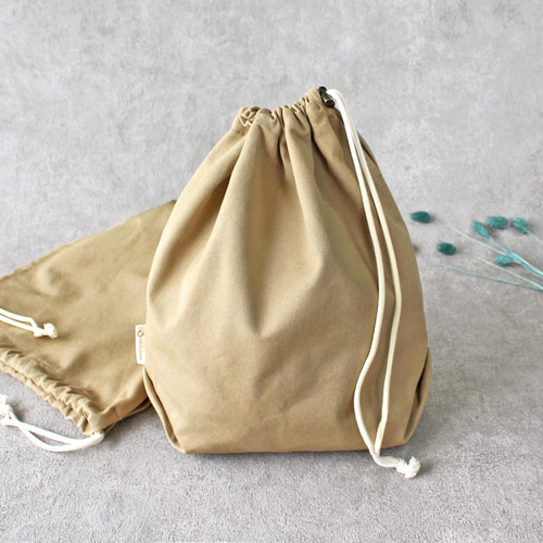 Kinchaku Basic L コットンキャンバス ベージュ [巾着袋 厚手 シンプル