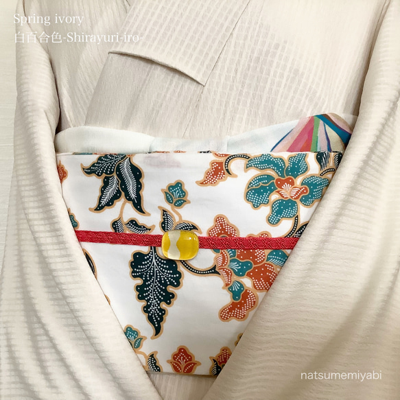 ◆【最終SALE】映える帯揚げ（spring ivory/白百合色/しらゆりいろ）パーソナルカラー帯揚げ 7枚目の画像