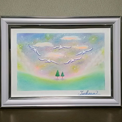 パステル画（原画）鳥雲。