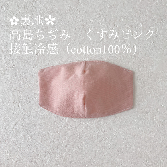 接触冷感♡高島ちぢみ♡リーフストライプ✿︎刺繍レース✿︎不織布マスクカバー 4枚目の画像