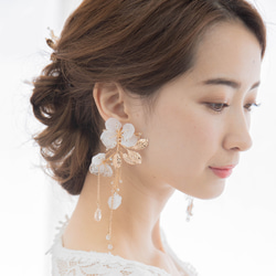 結婚式 アクセサリー ピアス ブライダル 花 チェーン ホワイト E-0006 1枚目の画像
