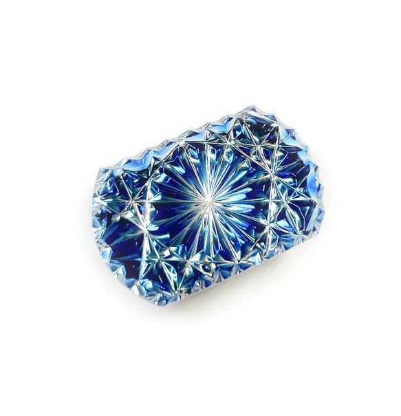 東京切子帯留め　お太鼓　菊　ブルー 6枚目の画像