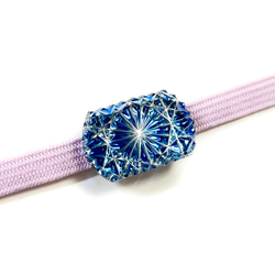 東京切子帯留め　お太鼓　菊　ブルー 4枚目の画像