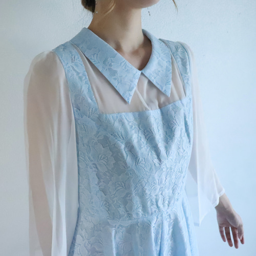 ❤️人気新作 新品♡ SelfPortrait 水色レースワンピース♡　B57 総レースワンピース 七分袖 水色 ワンピース Swaying motion