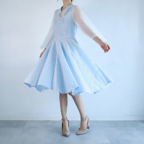 総レースワンピース 七分袖 水色 ワンピース Swaying motion 総レースワンピース 七分袖 水色 ワンピース Swaying motion