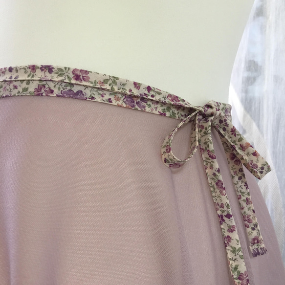 モーブピンク×小花柄 バレエ巻きスカート 3枚目の画像