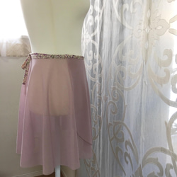 モーブピンク×小花柄 バレエ巻きスカート 4枚目の画像