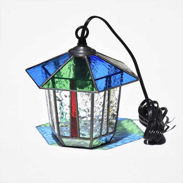 ガーデンライト 吊下げ式 6Ｋ-40 吊り金具付 ステンドグラス ガーデンランプ 庭園灯 外灯  ガーデニング 雑貨 5枚目の画像