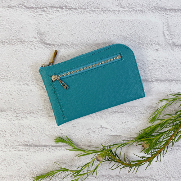 薄くて軽いコンパクトな財布 10枚カードポケット  シュリンク ターコイズ squeeze スクィーズ 2枚目の画像