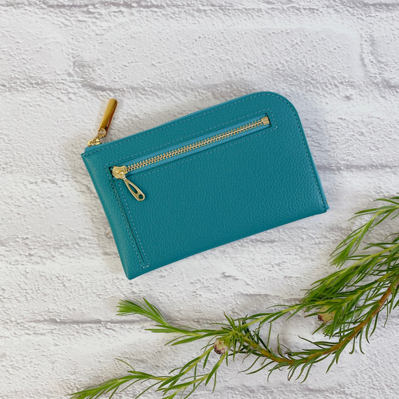 薄くて軽いコンパクトな財布 10枚カードポケット  シュリンク ターコイズ squeeze スクィーズ 1枚目の画像