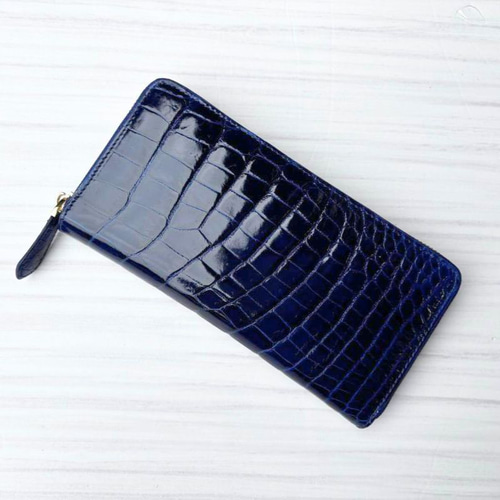 クロコダイル 財布 ネイビー ×グリーン No19020 シャイニングクロコ