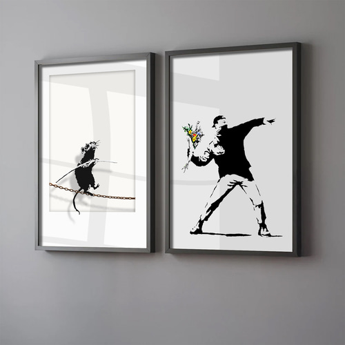 額装品/Flower Thrower/バンクシー/アート/インテリア/貴重 Banksy -Flower Thrower-』バンクシー アート インテリア