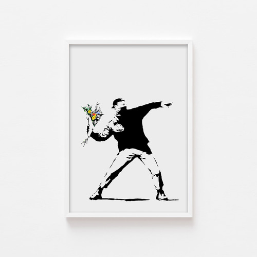 額装品/Flower Thrower/バンクシー/アート/インテリア/貴重 バンクシー アートフレーム （Love is in the Air/愛は空中に