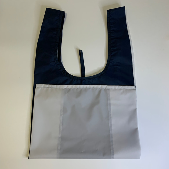 <One off>Colorful Nylon Eco Bag / Navy x White 4枚目の画像