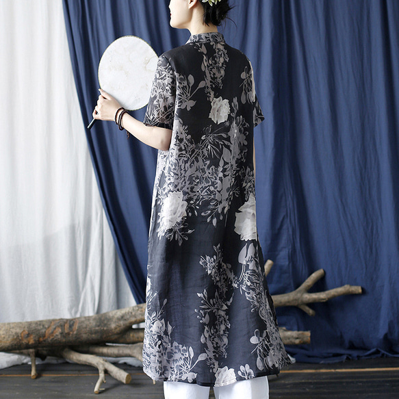 ワンピース 袖付き チャイナドレス 風シンプルなデザイン 薄手の生地 2275 16枚目の画像