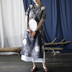 ワンピース 袖付き チャイナドレス 風シンプルなデザイン 薄手の生地 2275 5枚目の画像