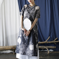 ワンピース 袖付き チャイナドレス 風シンプルなデザイン 薄手の生地 2275 15枚目の画像