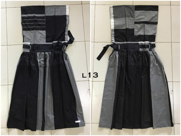 [L 碼] 在單色格子沙龍製作的連衣裙 &lt;&lt; 黑色 x 灰色 &gt;&gt; 第8張的照片