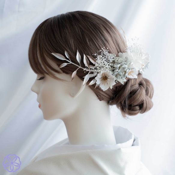 髪飾り　桜と紫陽花の髪かざり　グレージュ×ホワイト　成人式　卒業式　結婚式　振袖　着物　和装　ヘアアクセサリー 6枚目の画像