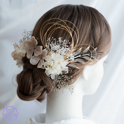 髪飾り　ハナミズキと紫陽花の髪かざり　アースカラー　成人式　卒業式　結婚式　振袖　着物　和装　ヘアアクセサリー　 2枚目の画像