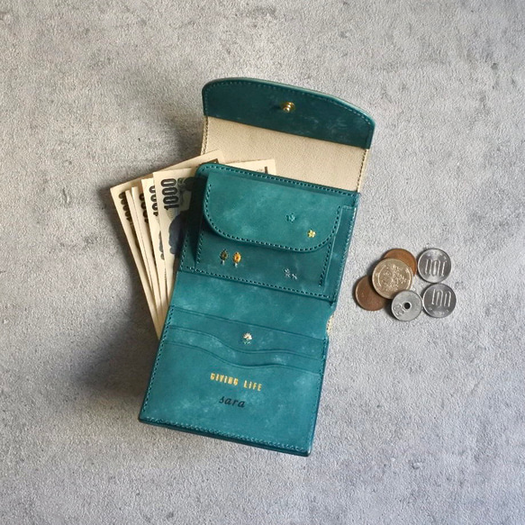 お札が折れないコンパクト 財布 ハニーイエロー 筆記体 Present for