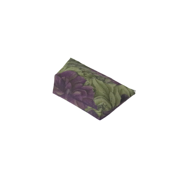 布の宝石Gandini社の生地を使った◎深い色合いの花柄ポーチ 2枚目の画像