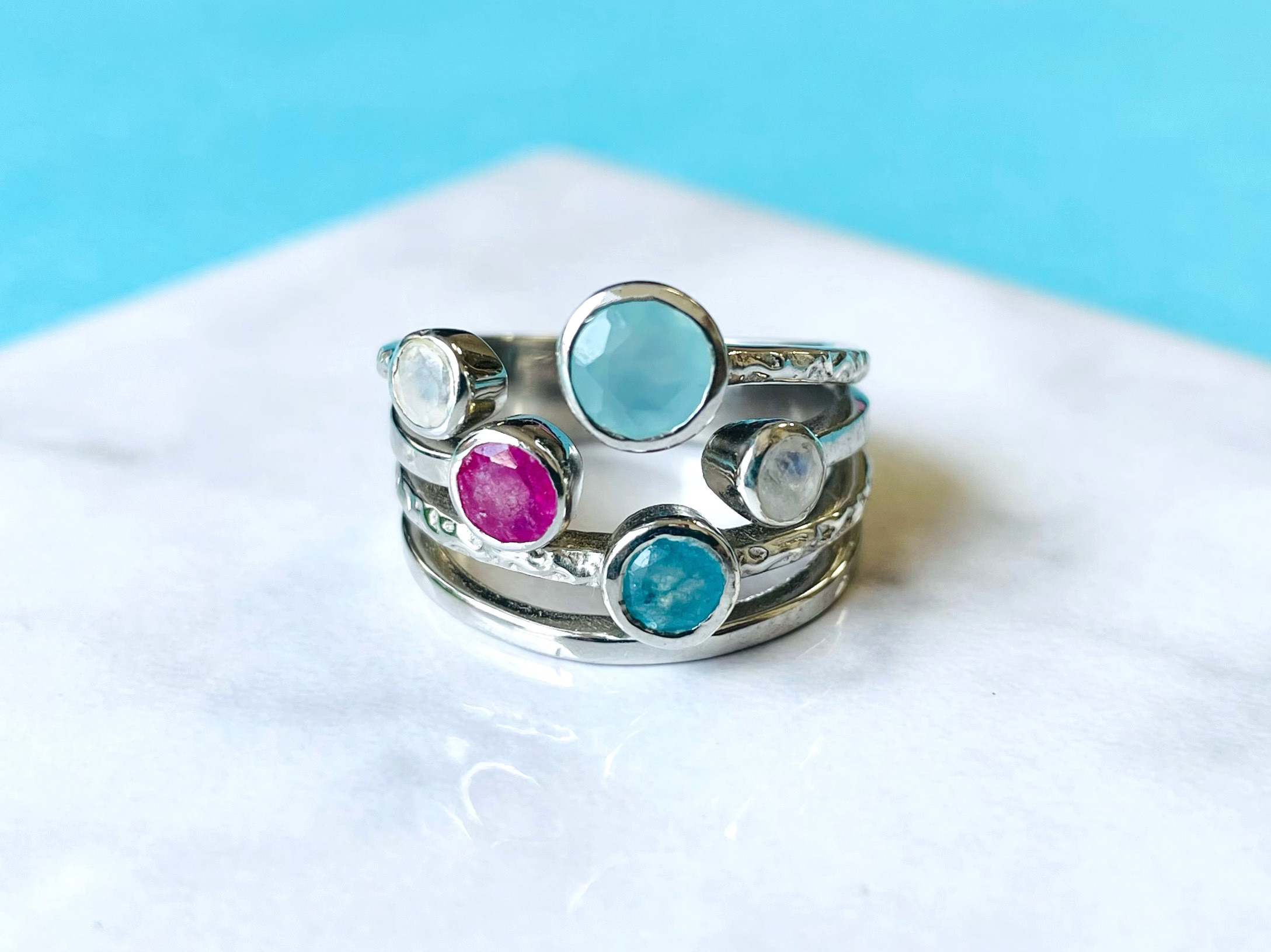 《SV925+ロジウムコーティング》天然石リング◇ 翡翠◇ピンク翡翠◇レインボームーンストーン◇パライバカルセドニー