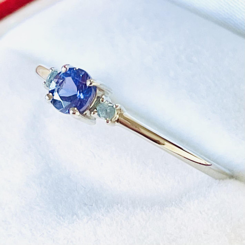 再販x5・Pt(プラチナ)最高品質タンザナイトとサンタマリアアクアマリン