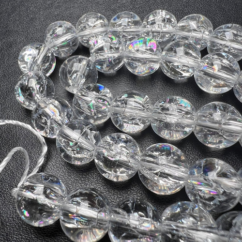 虹入り クラック水晶 10mm 連売り 40cm ブレスレット2本分 天然石