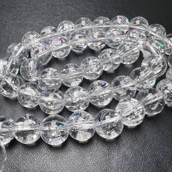 虹入り クラック水晶 10mm 連売り 40cm ブレスレット2本分 天然石