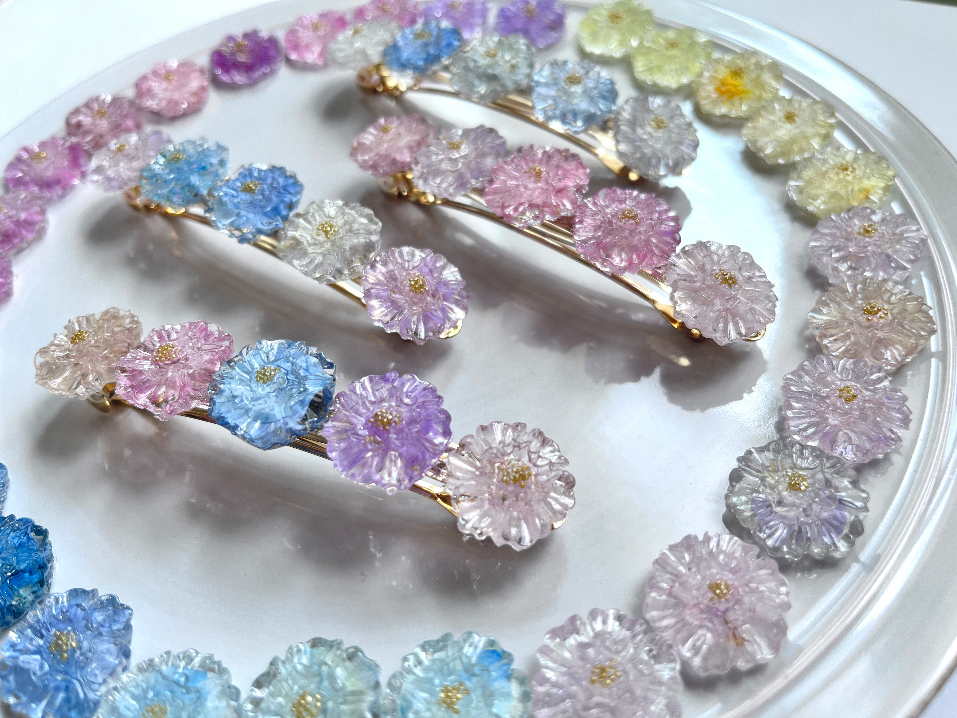 レモンスライスのビーズ刺繍バレッタ Ω ヘアアクセサリー