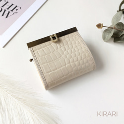 お札が折らずに入る本革ミニ財布｜上品アイボリー クロコ型押し 本革