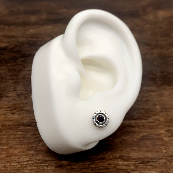 石榴石銀男士耳環/銀925一隻耳朵/第二隻耳環/男士禮物/pe16 第3張的照片