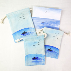 原創手繪風景 海豚 臺灣製帆布束口袋 第1張的照片