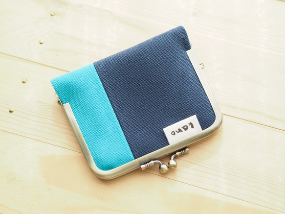 帆布バイカラー・コンパクトがま口財布。 その他ミニ財布