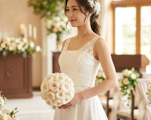 Full Bloom Roses ウェディングブーケ　ブーケ　結婚式　前撮り 丸い白バラのウェディングブーケ プリザーブドフラワー 前撮り
