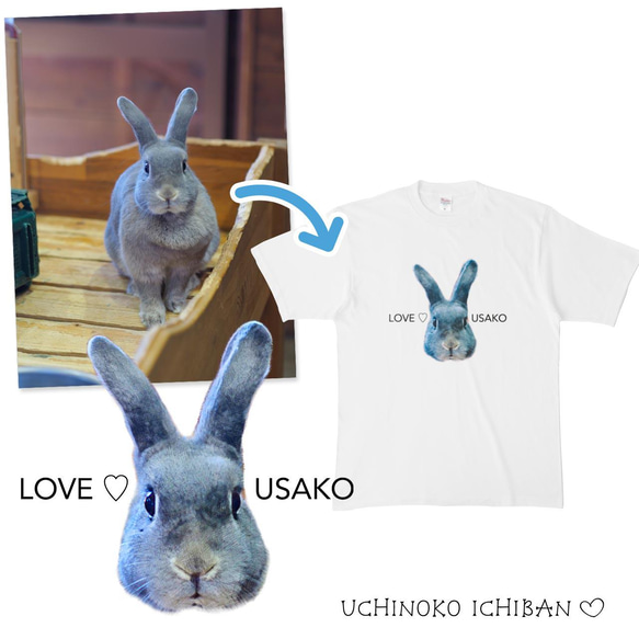 うちの子Ｔシャツ☆顔デカVer.（いぬ ねこ 犬 猫 ネコ ペット うさぎ ウサギ ハムスター パンダ） 9枚目の画像