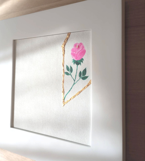 『rose Ⅱ』選べる額 純金箔の金継ぎアート インテリア モダン シンプル エネルギー リラックス 花 薔薇 2枚目の画像