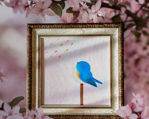 blue bird』純金箔の金継ぎアート インテリア シンプル 青い鳥 一点物